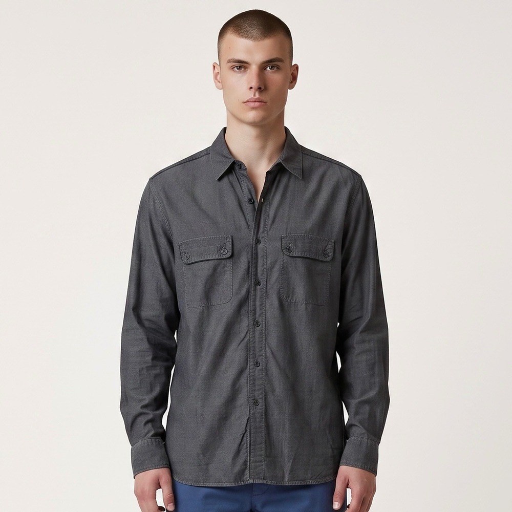 Rag & Bone Mens Shirt Large L Charcoal Gray Hand Made In USA Tailored Workwear